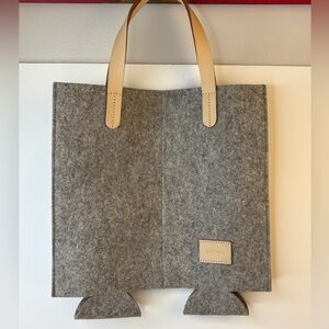 Graf Lantz Gray Merino Wool Felt Duo Bottle Wine Tote Bag w/Leather Accents